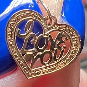 Vintage 14k Solid Yellow Gold I Love You Dainty Heart Necklace Charm Pendant